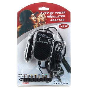 80W Universal Notebook Auto DC Adapter w/8 Tips
